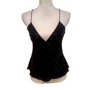 Diane von furstenberg black fully sequined silk camisole blouse lined size 6